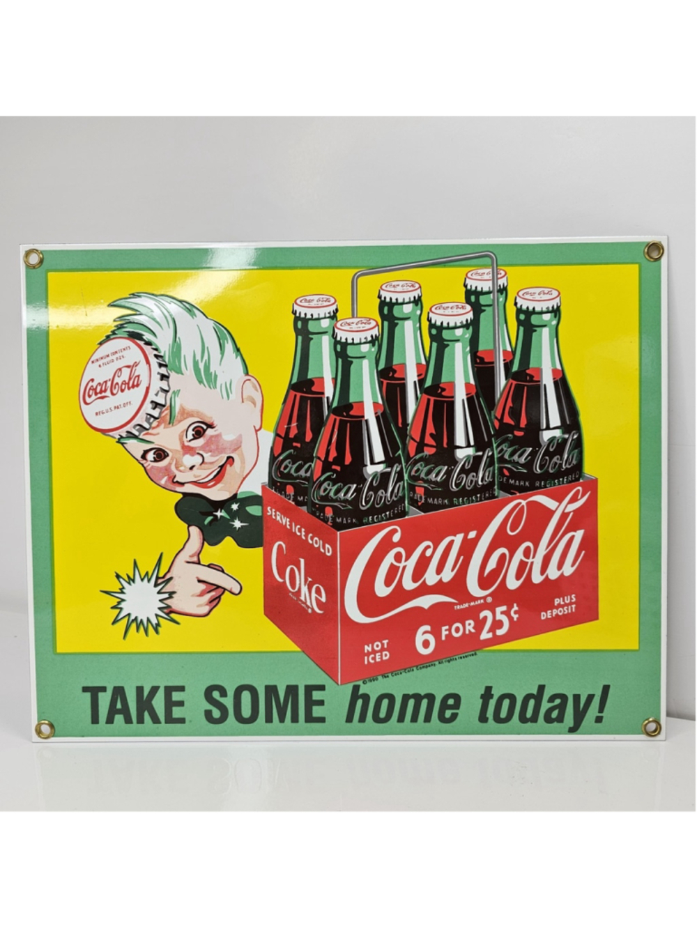 1990 Coca-Cola Porcelain Sign Take Some Home Today 6 For 25¢ Vintage Style Coke